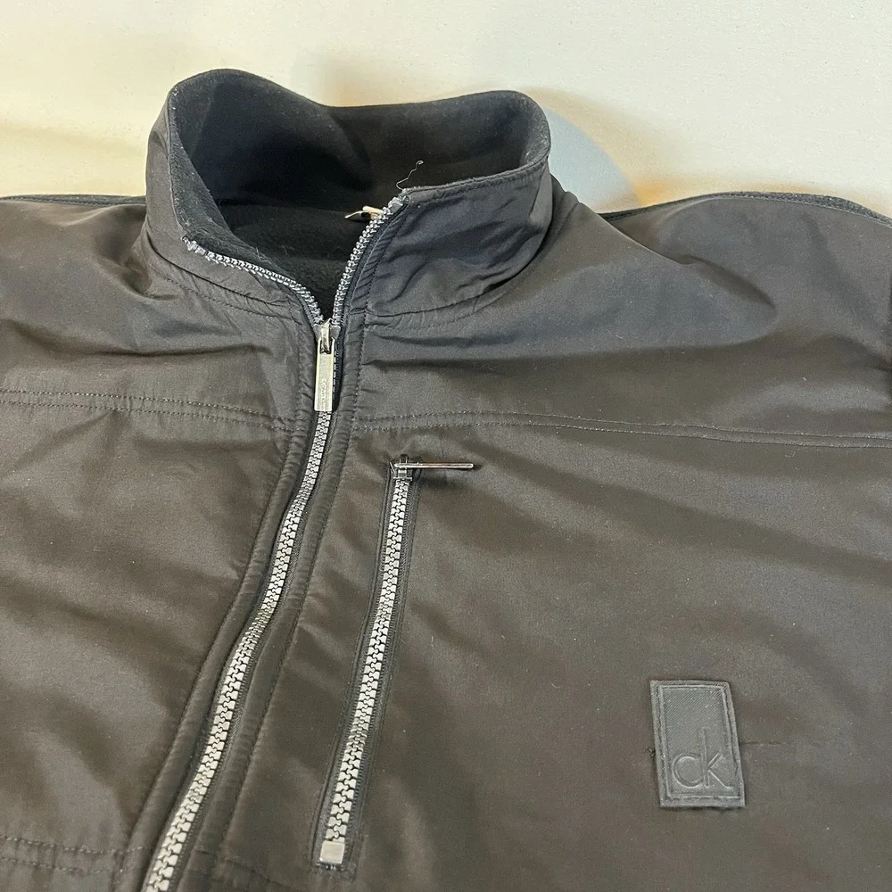 Calvin Klein Fleece Jacket Mens Size 2X Black Dark Brown Full Zip Long Sleeves